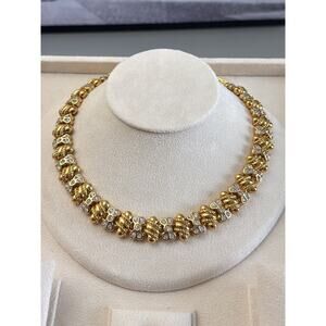Nina Ricci Gold Plated Necklace with Swarovski Crystals 16-17" Women's Statement